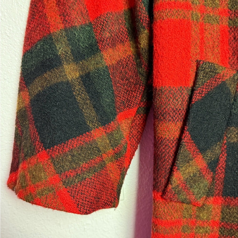 1960’s Red Plaid Wool Coat With Fringe Village Casuals By Fashionbilt Medium - Picture 6 of 14